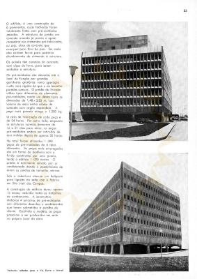 Fachadas do edifício [título atribuído], 1971. Fonte:Sede da indústria de telecomunicações. Fonte: Acrópole,São Paulo, ano 32, n. 381, p 23, jan 1971