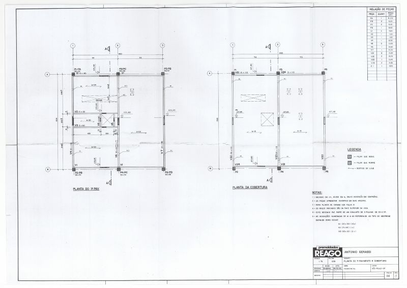 Prancha de detalhamento dos elementos estruturais pré-fabricados produzidos pela REAGO [título atribuído], 1990. Fonte: Acervo Antonio Gerassi.