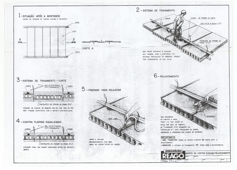 Prancha de detalhamento dos elementos estruturais pré-fabricados produzidos pela REAGO [título atribuído], 1990. Fonte: Acervo Antonio Gerassi.